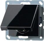 JUNG А 500 Черный Розетка с/з с крышкой безвинт зажим (A520KLSW)