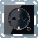 JUNG А 500 Черный Розетка с/з с защитными шторками с индикацией напряжения безвинт зажим (A520KOSW)