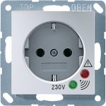 JUNG А 500 Алюминий Розетка с/з с защитными шторками с защитой от перенапряжения (A521KIUFAL)
