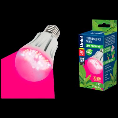 Uniel LED-A60-9W/SP/E27/CL ALM01WH Лампа светодиодная для растений Uniel LED-A60-9W/SP/E27/CL ALM01WH Лампа светодиодная для растений