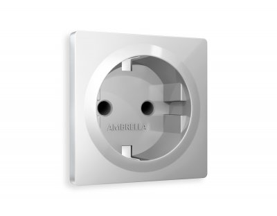 Лицевая панель ALFA (Серебро глянец) для электрической розетки с заземлением со шторками QUANT AP4070 Ambrella Volt