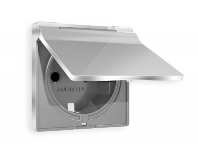 Лицевая панель ALFA (Серебро глянец) для электрической розетки с заземлением со шторками и крышкой IP44 QUANT AP4080 Ambrella Volt Лицевая панель ALFA (Серебро глянец) для электрической розетки с заземлением со шторками и крышкой IP44 QUANT AP4080 Ambrella Volt