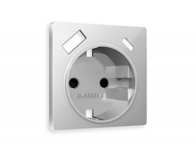 Лицевая панель ALFA (Серебро глянец) для электрической розетки с заземлением со шторками 2USB A+C QUANT AP4100 Ambrella Volt