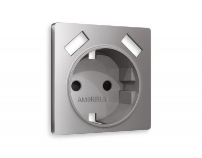 Лицевая панель ALFA (Сталь матовый) для электрической розетки с заземлением со шторками 2USB A+A QUANT AP5090 Ambrella Volt