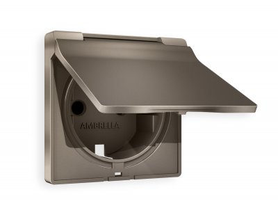 Лицевая панель ALFA (Темная бронза матовый) для электрической розетки с заземлением со шторками и крышкой IP44 QUANT AP6380 Ambrella Volt