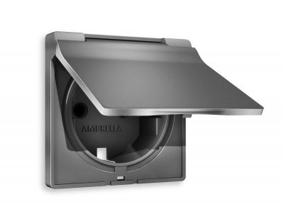 Лицевая панель ALFA (Антрацит серый) для электрической розетки с заземлением со шторками и крышкой IP44 QUANT AP6580  Ambrella Volt