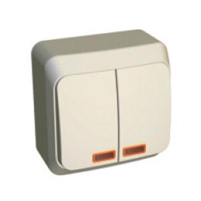 Lexel Этюд Двухклавишный выключатель с подсветкой (СХ.5) кремовый (накладные) (BA10-006k) Lexel Этюд Двухклавишный выключатель с подсветкой (СХ.5) кремовый (накладные) (BA10-006k)
