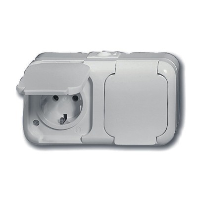 Розетка двойная горизонтальная 2Р+Е IP44 для открытого монтажа Duro 2000 WS серый BJE20/2 EWS