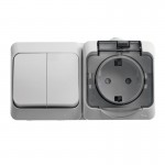 Lexel Этюд Серый Блок Выключатель 2-клав + розетка с заземлением со шторками наружный IP44