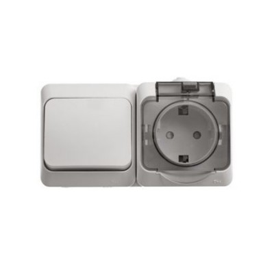 Lexel Этюд Белый Блок Переключатель 1-клав + розетка с заземлением со шторками IP44 наружный Lexel Этюд Белый Блок Переключатель 1-клав + розетка с заземлением со шторками IP44 наружный