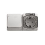 Lexel Этюд Белый Блок Переключатель 1-клав + розетка с заземлением со шторками IP44 наружный