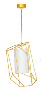 Подвесной светильник Cage One S1 16 01g, металл (желтый)/ткань (белая), D23/H35, 1 x E27