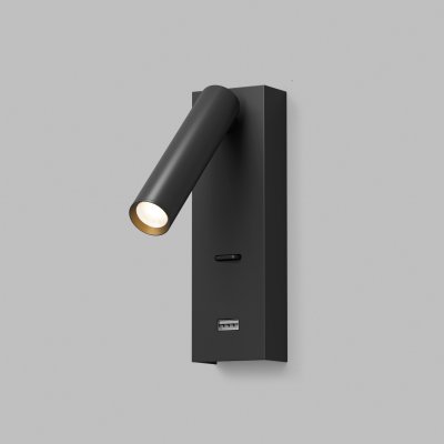 Светильник настенный CHARGELUX, USB-A + USB-C, 3Вт, 3000К, алюминий, черный