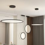 Подвесной светильник горизонтальный VEIL, 35 Вт, ?600?В1500 мм, LED 2700-6000K, IP20, пульт Д/У (в комплекте), черный, алюминий, акрил