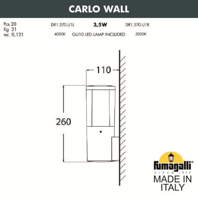 Светильник уличный настенный FUMAGALLI CARLO WALL DR1.570.000.WXU1L Светильник уличный настенный FUMAGALLI CARLO WALL DR1.570.000.WXU1L