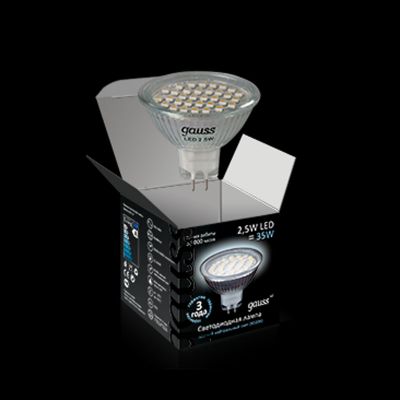 Лампа Gauss Led MR16 2,5W GU5.3 220V 4100K (=25W) EB101005225