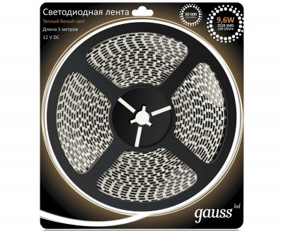 Лента LED 3528/120-SMD 9.6W 12V DC теплый белый IP66 (блистер 5м)