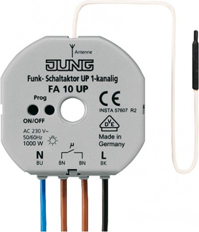 JUNG Радиоуправляемое реле (1 канал, макс 5А) скрытого монтажа в станд монт коробку (FA10UP) JUNG Радиоуправляемое реле (1 канал, макс 5А) скрытого монтажа в станд монт коробку (FA10UP)