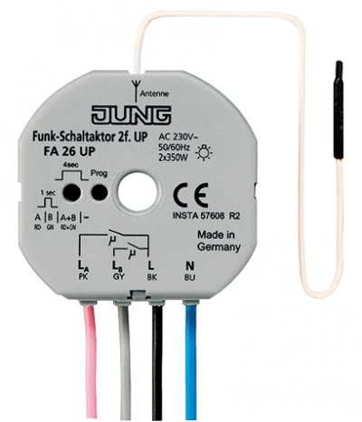 JUNG Радиоуправляемое реле (2 канала, макс 6А) скрытого монтажа в станд монт коробку (FA26UP) JUNG Радиоуправляемое реле (2 канала, макс 6А) скрытого монтажа в станд монт коробку (FA26UP)