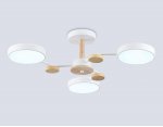 Люстра светодиодная на штанге Ambrella FL4855/3 WH/WD белый/дерево 54W 3000-6000K D660*170 (без ПДУ)