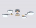 Люстра светодиодная на штанге Ambrella FL4859/4 GR/WD серый/дерево 60W 3000-6000K 700*400*120 (без ПДУ)