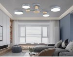 Люстра светодиодная на штанге Ambrella FL4859/4 GR/WD серый/дерево 60W 3000-6000K 700*400*120 (без ПДУ)