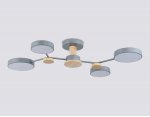 Люстра светодиодная на штанге Ambrella FL4859/4 GR/WD серый/дерево 60W 3000-6000K 700*400*120 (без ПДУ)