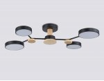 Люстра светодиодная на штанге Ambrella FL4860/4 BK/WD черный/дерево 60W 3000-6000K 700*400*120 (без ПДУ)