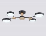 Люстра светодиодная на штанге Ambrella FL4860/4 BK/WD черный/дерево 60W 3000-6000K 700*400*120 (без ПДУ)