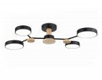 Люстра светодиодная на штанге Ambrella FL4860/4 BK/WD черный/дерево 60W 3000-6000K 700*400*120 (без ПДУ)