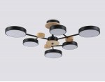 Люстра светодиодная на штанге Ambrella FL4863/6 BK/WD черный/дерево 90W 3000-6000K D750*180 (без ПДУ)
