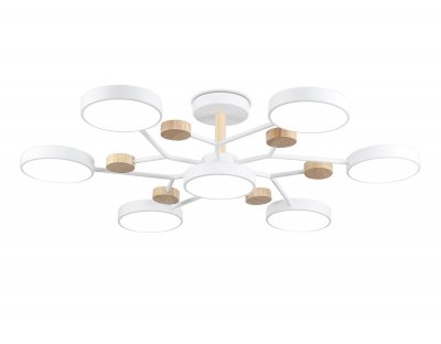 Люстра светодиодная на штанге Ambrella FL4864/7 WH/WD белый/дерево 126W 3000-6000K D830*190 (без ПДУ)