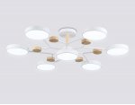 Люстра светодиодная на штанге Ambrella FL4864/7 WH/WD белый/дерево 126W 3000-6000K D830*190 (без ПДУ)