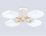 Люстра светодиодная на штанге Ambrella FL4879/4 WH/WD белый/дерево 24W 3000-6000K D610*160 (без ПДУ)