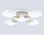 Люстра светодиодная на штанге Ambrella FL4881/5 WH/WD белый/дерево 90W 3000-6000K 675*675*110 (без ПДУ)