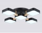 Люстра светодиодная на штанге Ambrella FL4883/5 BK/WD черный/дерево 90W 3000-6000K 675*675*110 (без ПДУ)