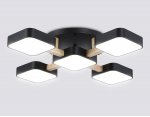 Люстра светодиодная на штанге Ambrella FL4883/5 BK/WD черный/дерево 90W 3000-6000K 675*675*110 (без ПДУ)