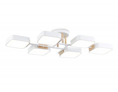 Люстра светодиодная на штанге Ambrella FL4886/6 WH/WD белый/дерево 108W 3000-6000K 850*430*140 (без ПДУ)