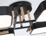 Люстра светодиодная на штанге Ambrella FL4887/6 BK/WD черный/дерево 108W 3000-6000K 850*430*140 (без ПДУ)