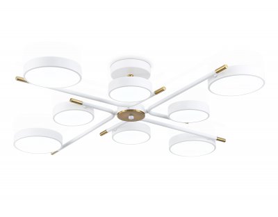 Люстра светодиодная на штанге Ambrella FL516338/8 WH/CP белый/медь 120W 3000-6000K D850*170 (без ПДУ)