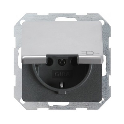 Gira E22 Алюминий Розетка с/з с крышкой (G0454203)