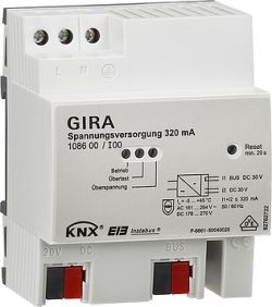 Gira KNX Блок питания шины 320 мА, 2 выхода, со встроенным дросселем DIN-рейка (G108600)