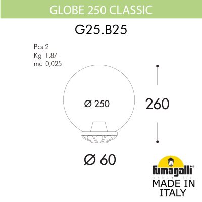 Уличный фонарь на столб FUMAGALLI GLOBE 250 Classic G25.B25.000.VYE27 Уличный фонарь на столб FUMAGALLI GLOBE 250 Classic G25.B25.000.VYE27