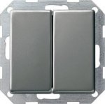 Gira E22 Сталь Выключатель 2-клавишный, с самовозвратом, в сборе с вертикальными клавишами (G286020)