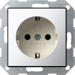 Gira S-55 Хром/Крем Розетка с/з с защитными шторками (G453615)