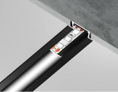 Алюминиевый профиль встраиваемый 21.5*6.8 для светодиодной ленты до 11мм Ambrella GP1001BK/BK GP