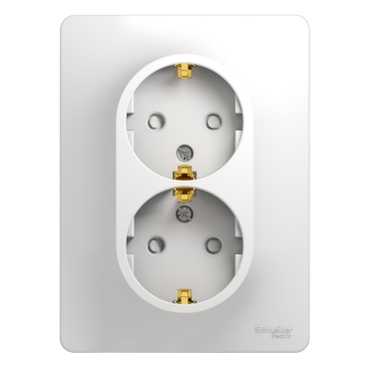 SE Glossa Бел Розетка 2-я с заземлением со шторками (в сборе с рамкой) (GSL000126)