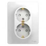 SE Glossa Бел Розетка 2-я с заземлением со шторками (в сборе с рамкой) (GSL000126)