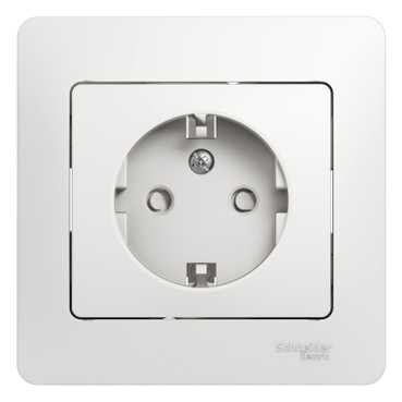 SE Glossa Бел Розетка с заземлением со шторками (в сборе с рамкой) (GSL000144)