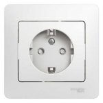 SE Glossa Бел Розетка с заземлением со шторками (в сборе с рамкой) (GSL000144)